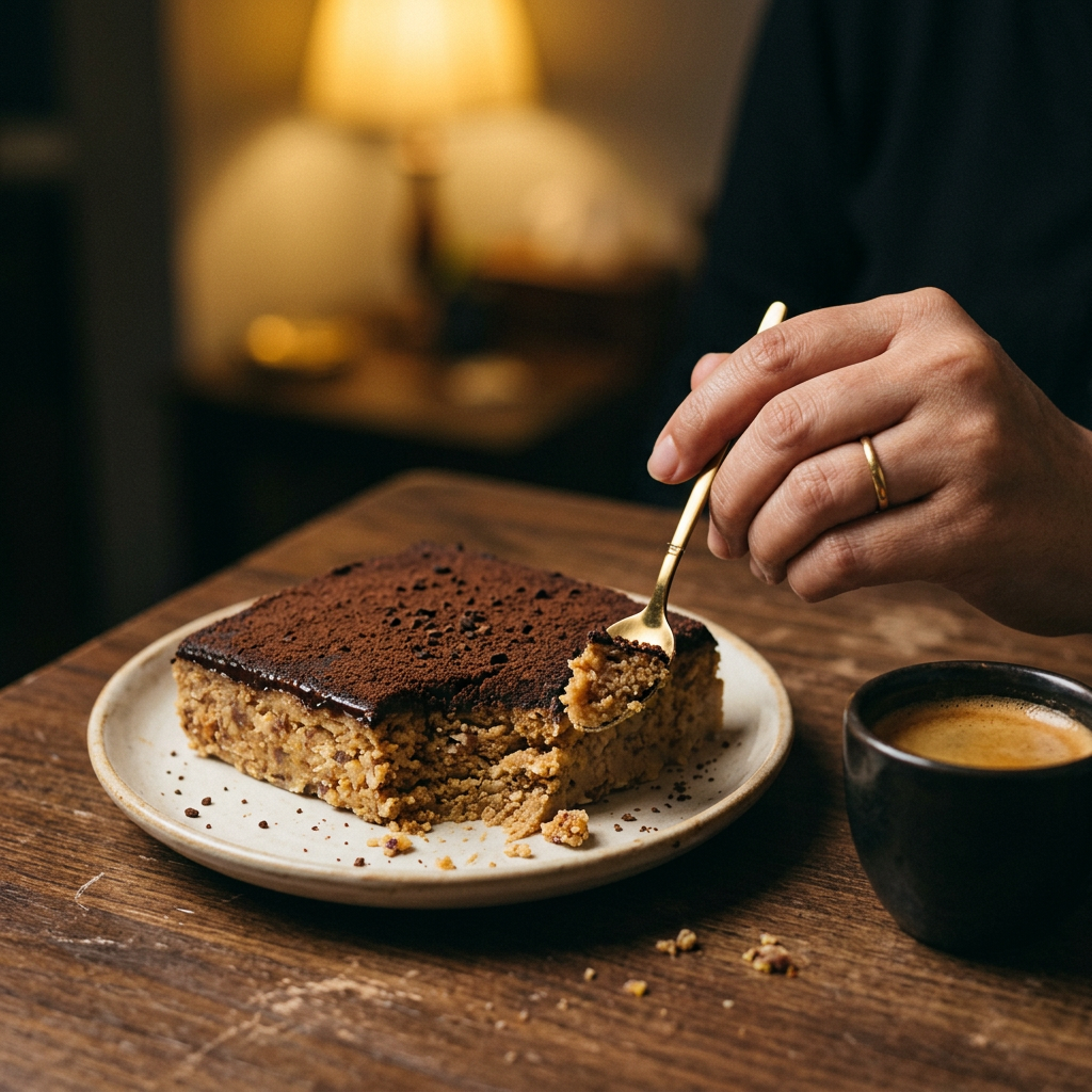 Mocha Crunch served on a plate with espresso