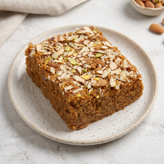 Multani Classic sohan halwa with zero sugar added, topped with badam, by Fruitofy
